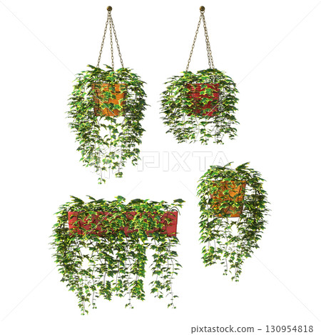 decorative flower in a pot isolate on a transparent background, 3D illustration, cg render 130954818