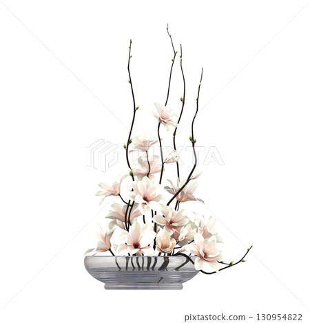 decorative flower in a pot isolate on a transparent background, 3D illustration, cg render 130954822