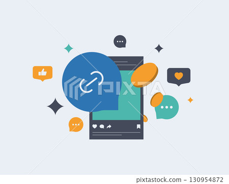 Affiliate promotion with digital marketing, social media referral program and commission tracking system for online sales growth. E-commerce affiliate campaign, business partnership illustration 130954872