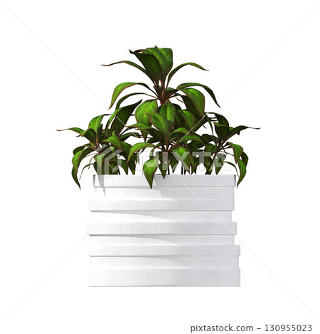 decorative flower in a pot isolate on a transparent background, 3D illustration, cg render 130955023