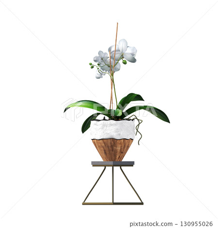 decorative flower in a pot isolate on a transparent background, 3D illustration, cg render decorative flower in a pot isolate on a transparent background, 3D illustration, cg render 130955026