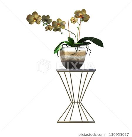 decorative flower in a pot isolate on a transparent background, 3D illustration, cg render 130955027