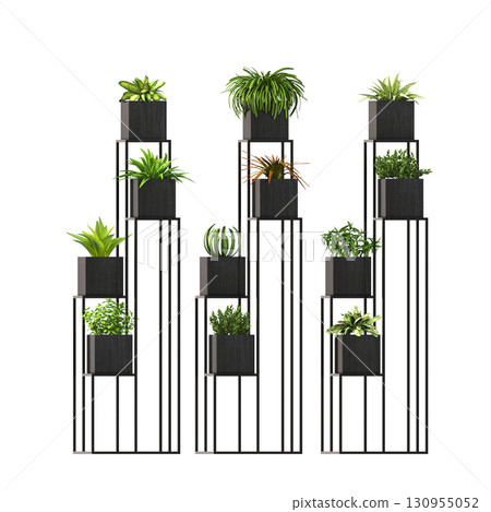 decorative flower in a pot isolate on a transparent background, 3D illustration, cg render 130955052