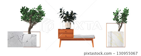 decorative flower in a pot isolate on a transparent background, 3D illustration, cg render 130955067