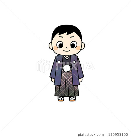 Illustration of a boy in a haori and hakama for Shichi-Go-San and New Year's celebrations (color) 130955100