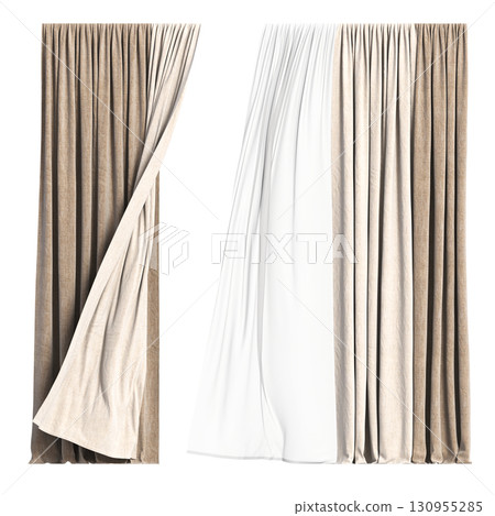 curtain isolated on a transparent background, interior decorations, 3D illustration, cg render 130955285