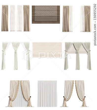 curtain isolated on a transparent background, interior decorations, 3D illustration, cg render curtain isolated on a transparent background, interior decorations, 3D illustration, cg render 130955292