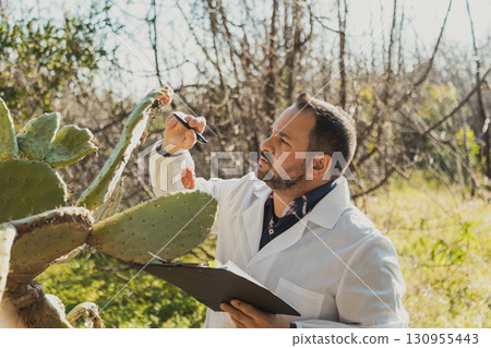 Herborist Analyzing Plants In The Countryside 130955443