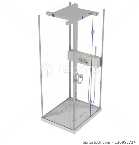 shower cabin isolated on transparent background, 3D illustration, cg render 130955724