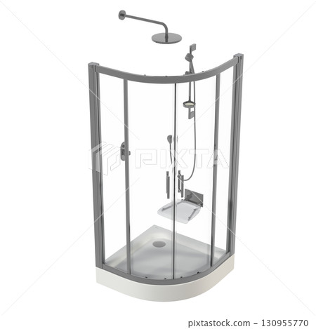 shower cabin isolated on transparent background, 3D illustration, cg render shower cabin isolated on transparent background, 3D illustration, cg render 130955770