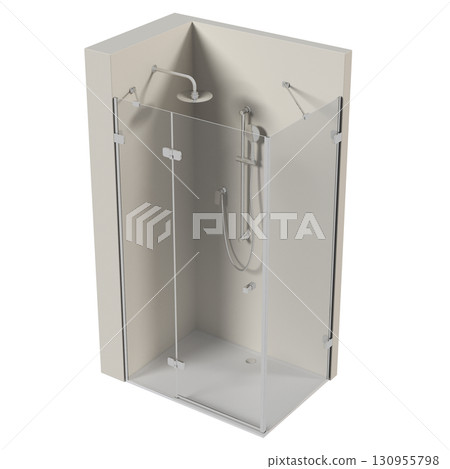 shower cabin isolated on transparent background, 3D illustration, cg render 130955798