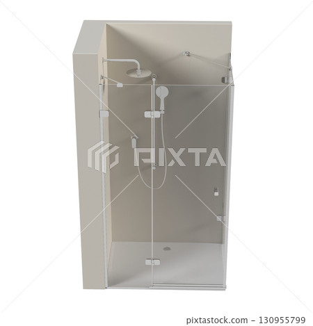 shower cabin isolated on transparent background, 3D illustration, cg render 130955799