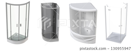 shower cabin isolated on transparent background, 3D illustration, cg render shower cabin isolated on transparent background, 3D illustration, cg render 130955947