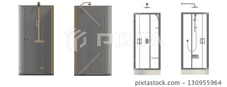 shower cabin isolated on transparent background, 3D illustration, cg render shower cabin isolated on transparent background, 3D illustration, cg render 130955964
