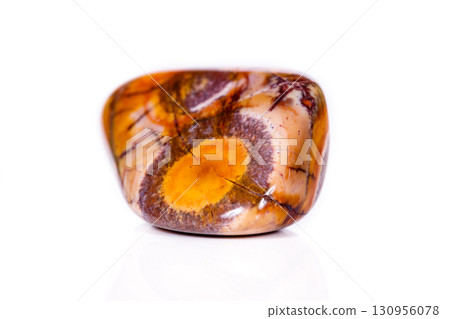 Macro mineral stone jasper "bird's eye" on white background 130956078