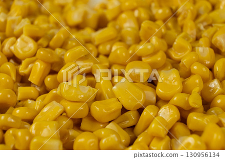 Bright Sweet Canned Corn Kernels Macro. 130956134