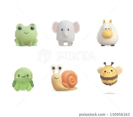 Cute Mosaic Pixel Art Animals Set Cute Mosaic Pixel Art Animals Set 130956163