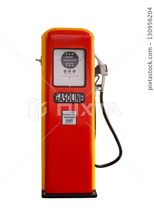 Vintage gasoline fuel pump dispenser isolated on white background 130956204