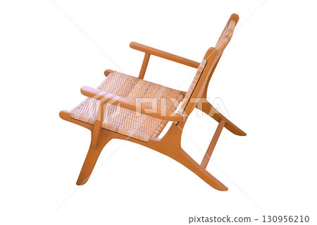 Wooden chair covered with rattan isolated on white background Wooden chair covered with rattan isolated on white background 130956210