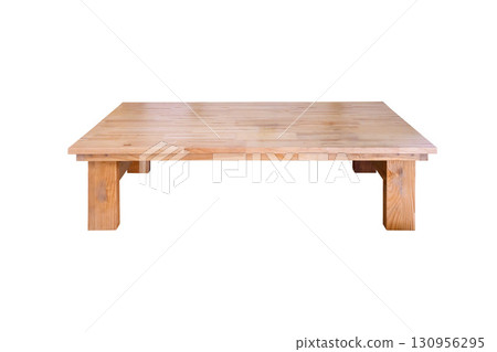 Low wooden table isolated on white background, 130956295
