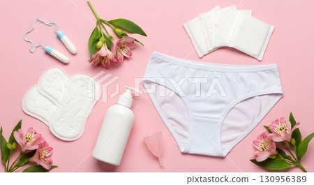 white and pink female body care on pink white and pink female body care on pink 130956389
