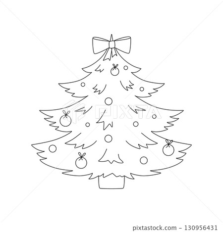 Cute winter kids coloring page with Christmas tree. Black and white cartoon vector illustration with simple shapes 130956431