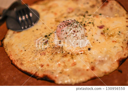 Soft-boiled egg cheese pizza Soft-boiled egg cheese pizza 130956550