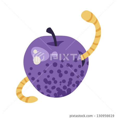 Purple Wormy Apple Flat Vector Illustration Isolated on White. Halloween Forbidden Fruit, Poisoned Apple Concept for Spooky Stories, Witchcraft Themes, and Fairy Tale Decor. Perfect for Dark Fantasy Purple Wormy Apple Flat Vector Illustration Isolated on White. Halloween Forbidden Fruit, Poisoned Apple Concept for Spooky Stories, Witchcraft Themes, and Fairy Tale Decor. Perfect for Dark Fantasy 130956619