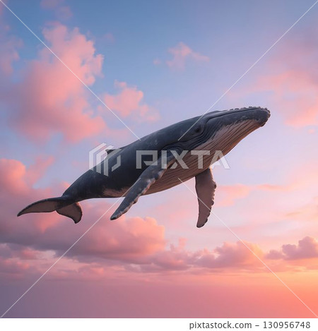 humpback whale in the sky  130956748