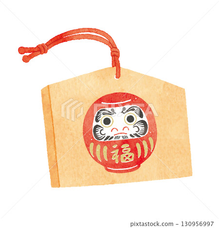 Illustration of a votive plaque depicting Daruma 130956997