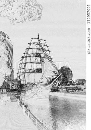 Painting Exhibition: Nippon Maru Sailing Ship Pencil Drawing Style Sketch 130957005