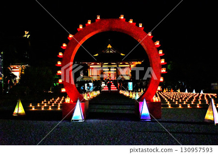 Lantern Floating Festival at the Houoden Hall of the Nishinobo Temple of Kurigara Fudo-ji Temple, Manto-e Light-up Lantern Floating Festival at the Houoden Hall of the Nishinobo Temple of Kurigara Fudo-ji Temple, Manto-e Light-up 130957593
