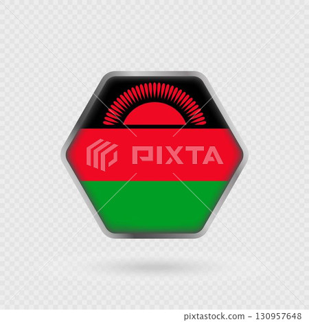 Malawi flag in a hexagon frame. 130957648