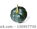 Natural green pumpkin of a round shape, on a white background 130957730