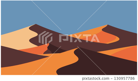 Abstract Desert Landscape with Colorful Sand Dunes 130957786