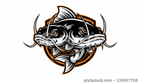Majestic Double Catfish Mascot Logo Design Majestic Double Catfish Mascot Logo Design 130957788