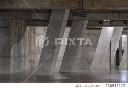 View of Concrete pillars inside Blavatnik Building of Tate Modern Switch House extension. 130958225