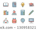 Flat Style Pastel Education and School Icon Set 130958321
