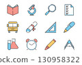 Flat Style Pastel Education and School Icon Set 130958322