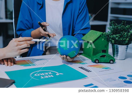 Businessman talks ESG environmental social governance policy for modish business. Businessman talks ESG environmental social governance policy for modish business. 130958398