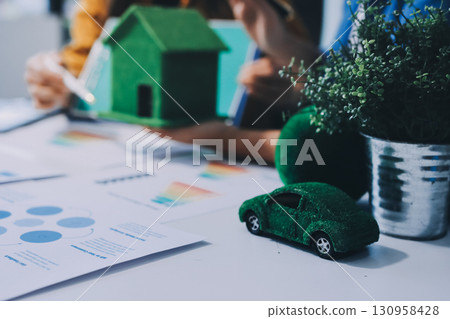 Businessman talks ESG environmental social governance policy for modish business. 130958428