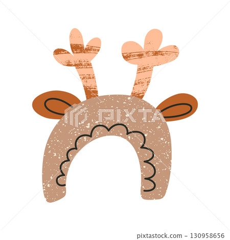 Flat cartoon vector illustration of reindeer antler headband with cute ears. Knitted holiday accessory for Christmas and winter celebrations. Festive band icon for children and adults, seasonal party 130958656