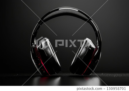 Black wireless headphones on dark background 130958701