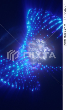 Futuristic burst of glowing blue light with sparkling particles in motion against dark background Futuristic burst of glowing blue light with sparkling particles in motion against dark background 130958728