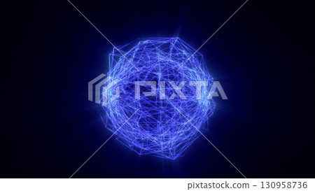 Glowing abstract geometric sphere with blue neon lines and bright interconnected network on dark background Glowing abstract geometric sphere with blue neon lines and bright interconnected network on dark background 130958736