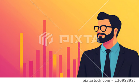 Professional man in suit with glasses against colorful background 130958955