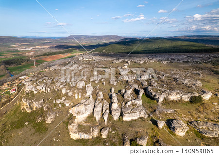Aerial view of geological park of Las Tuerces in Palencia, Castilla y Leon, Spain. High quality 130959065