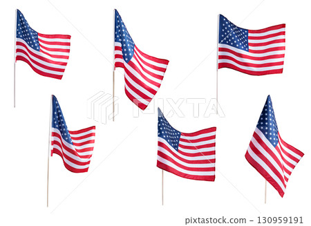 Collection of United States flag isolated on white background, symbol of unity and freedom. US flags great for graphic design, posters, and patriotic holiday projects. Collection of United States flag isolated on white background, symbol of unity and freedom. US flags great for graphic design, posters, and patriotic holiday projects. 130959191