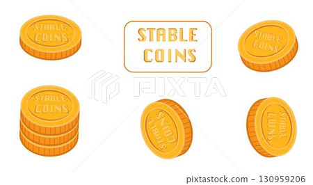Stablecoin Vector Illustration Cryptocurrency Coins Set in 3D Isometric Design 130959206