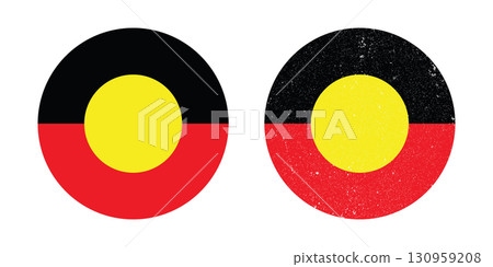 Two variations of the Aboriginal Australian flag, one with a distressed effect. 130959208
